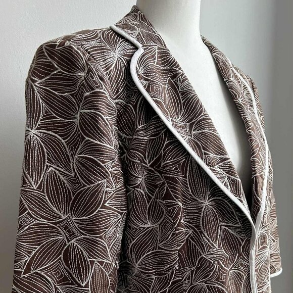 Nygård Collection Chocolate Pure Linen Floral Embroidered Jacket – US 12 - Picture 1 of 11
